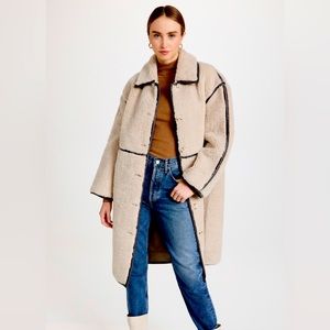 Reversible Faux Sherling Coat, Something Navy, Size Small - Lt Gray